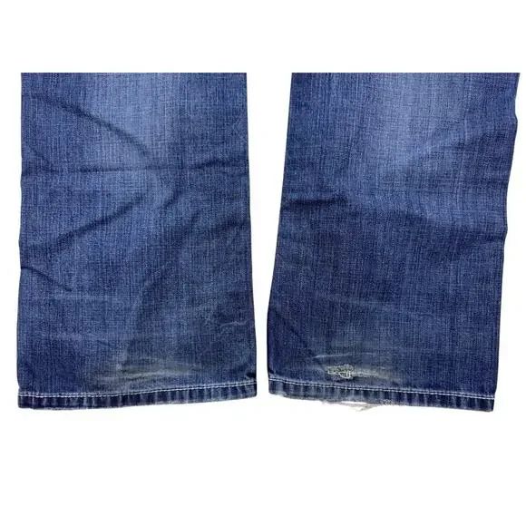 BKE Tyler Denim Jeans Mens 31 X 30 Blue Med Wash Whiskered Bootcut Ripped - Picture 8 of 14